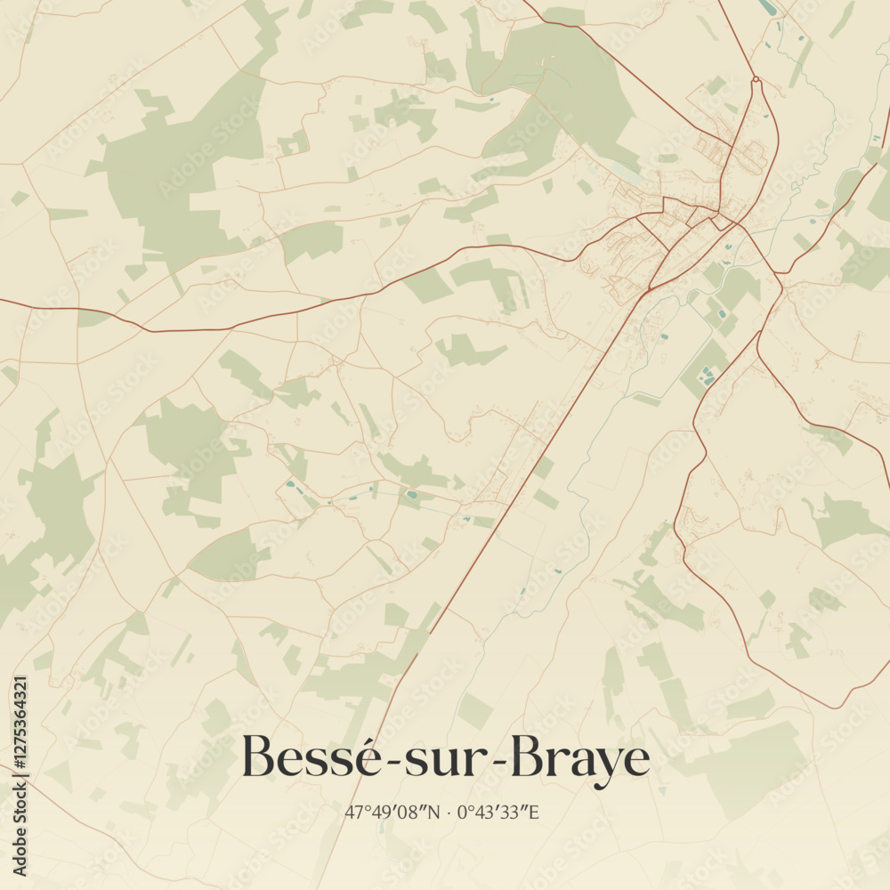 Fototapeta premium Vintage map of Bessé-sur-Braye, France.