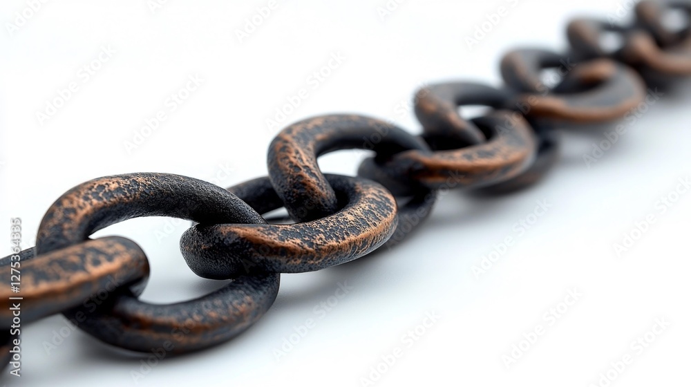 Close-Up of a Rusty Textured Industrial Chain on White Background. Generative AI