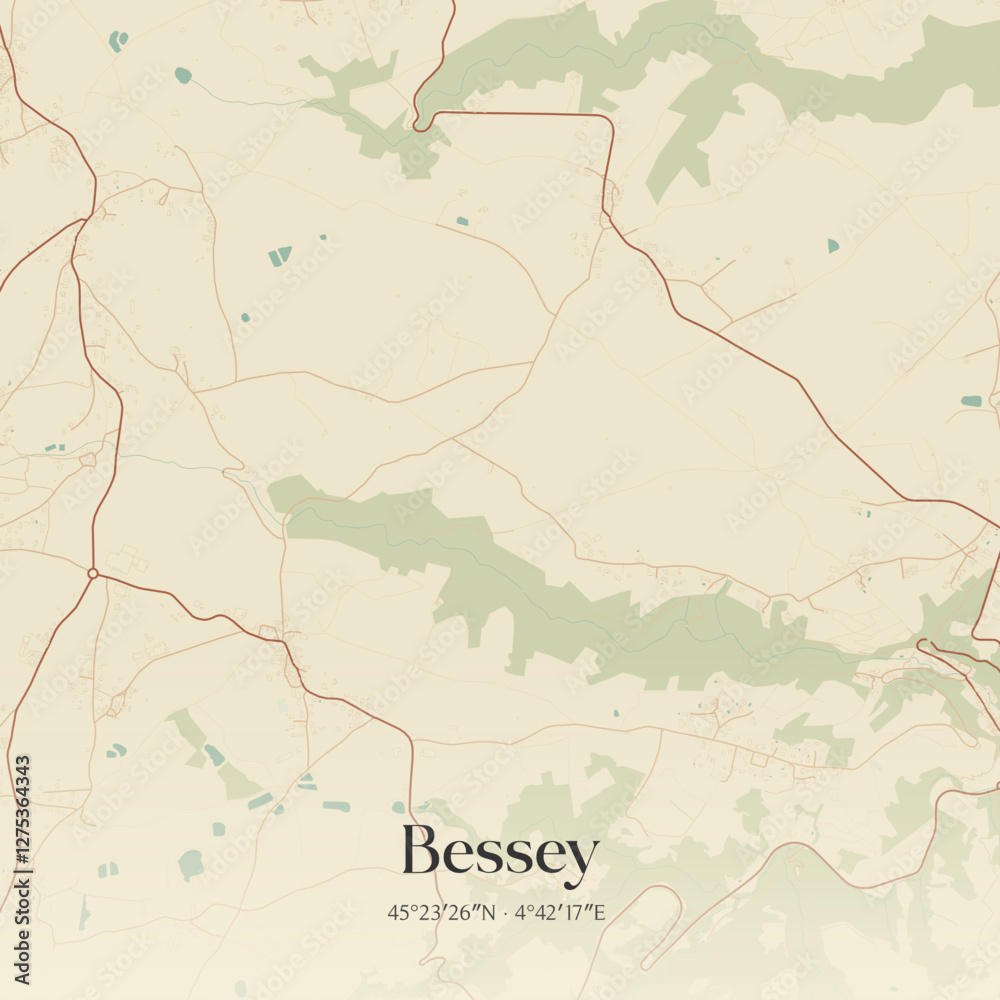 Fototapeta premium Vintage map of Bessey, France.