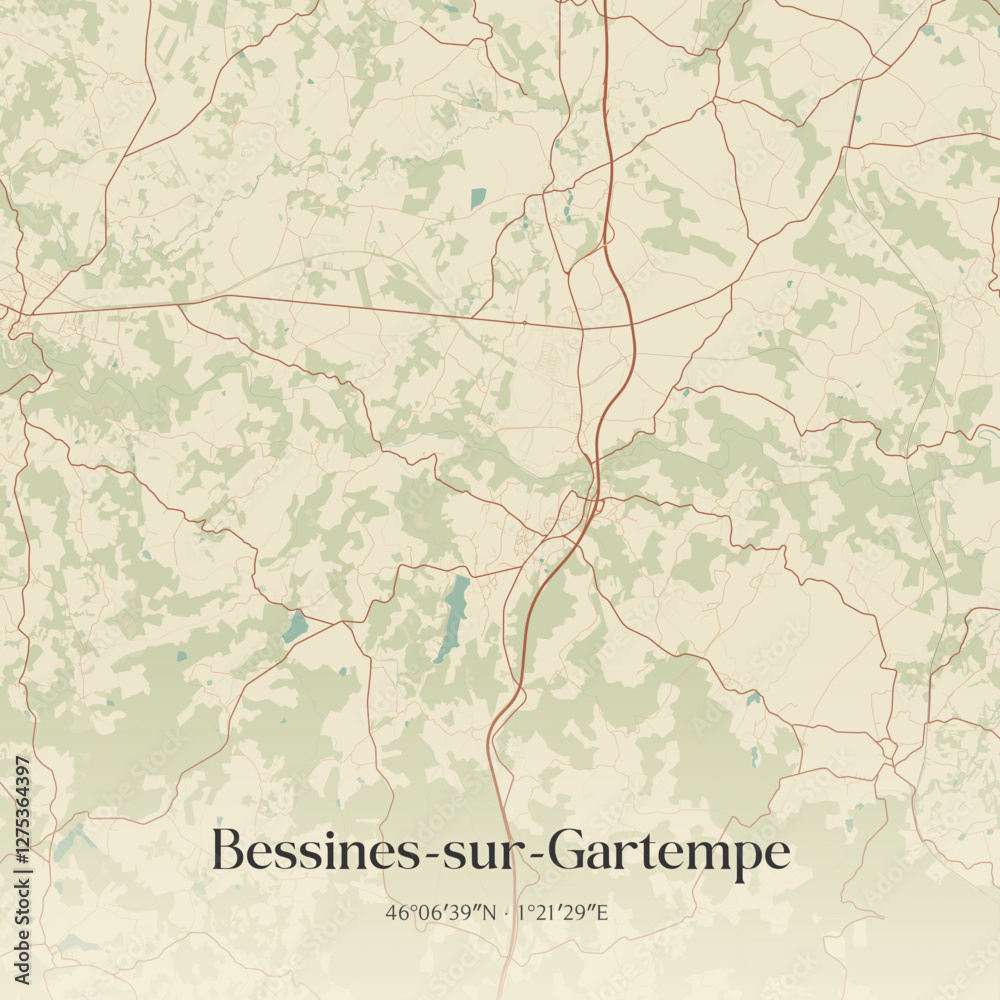 Fototapeta premium Vintage map of Bessines-sur-Gartempe, France.