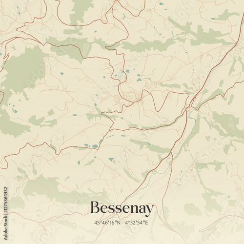 Vintage map of Bessenay, France.