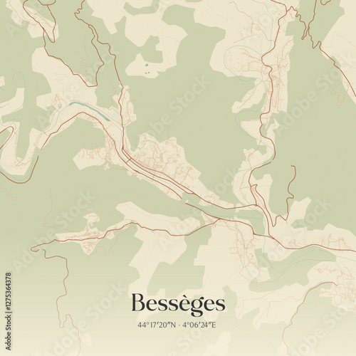 Vintage map of Bessèges, France.