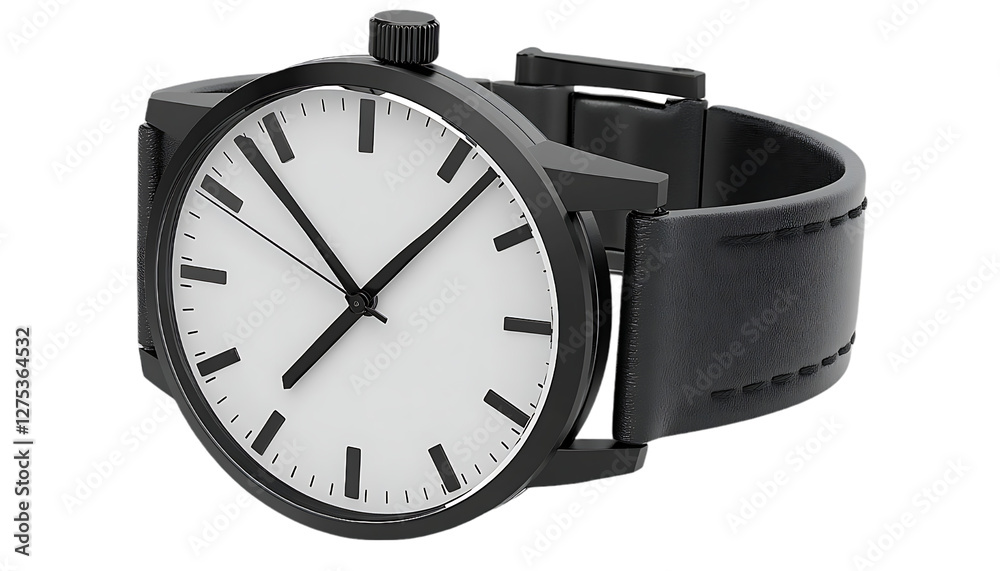 Modern black wristwatch, side view, studio shot. Possible use Stock photo for watch advertising Modern black wristwatch, side view, studio shot. Possible use Stock photo for watch advertising