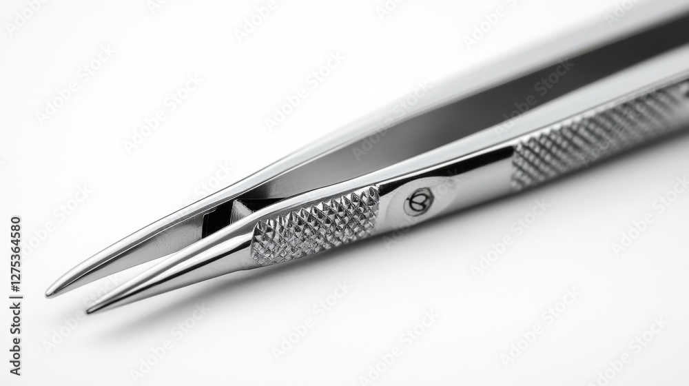 Close-up view of tweezers showing the sharp tips isolated on white. Generative AI Close-up view of tweezers showing the sharp tips isolated on white. Generative AI