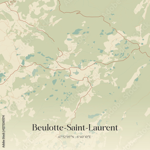Vintage map of Beulotte-Saint-Laurent, France.