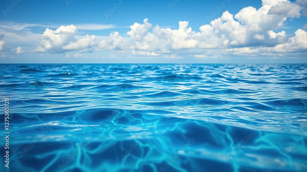 Fototapeta premium Calm Ocean Surface, Abstract Azure, Daytime Clouds, High Detail