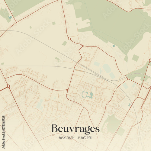 Vintage map of Beuvrages, France.