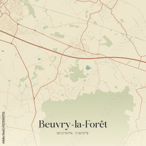 Vintage map of Beuvry-la-Forêt, France.