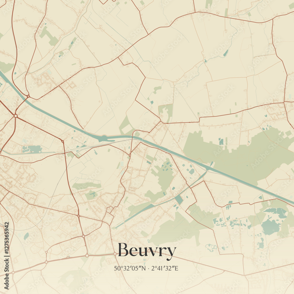 Obraz premium Vintage map of Beuvry, France.