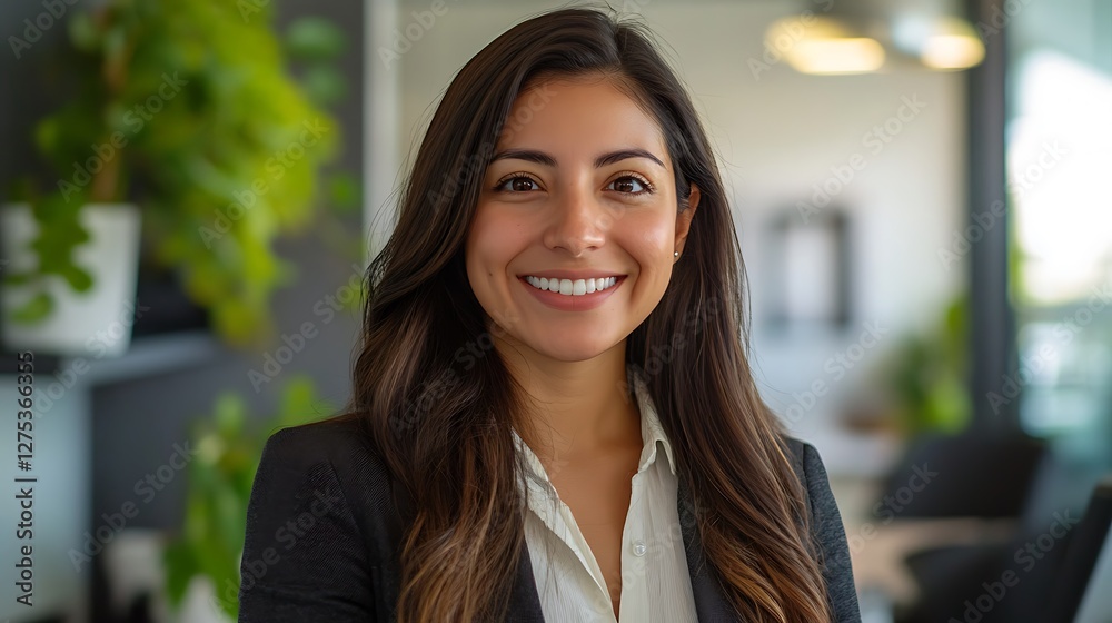 Smiling businesswoman portrait in modern office. Smiling businesswoman portrait in modern office.