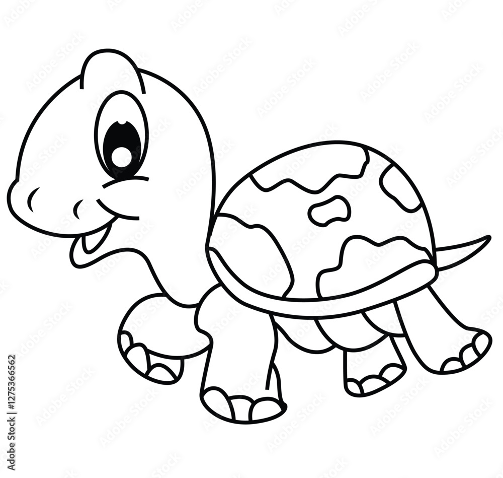 Fototapeta premium Cute cartoon hand drawn vector happy turtle coloring page.