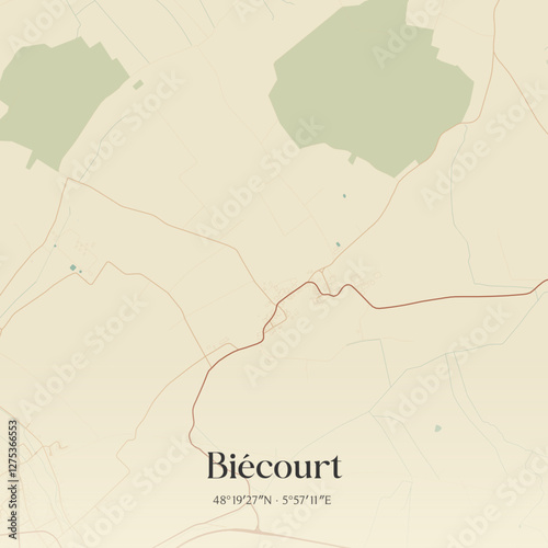 Vintage map of Biécourt, France.