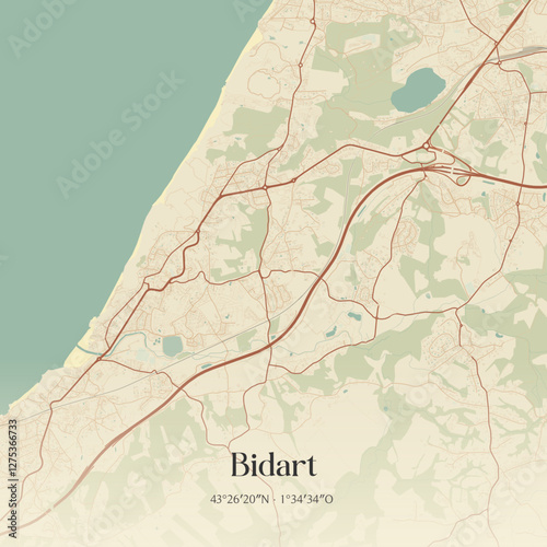 Vintage map of Bidart, France.