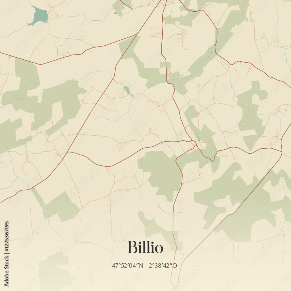 Fototapeta premium Vintage map of Billio, France.