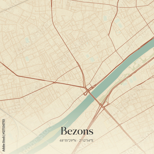Foto Vintage map of Bezons, France.