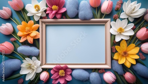 Spring Blossoms Fringing a Void Frame for Custom Text, Painted with a Palette of Pastel Hues and Radiant Textures, Exuding a Sense of Renewal and Optimism.