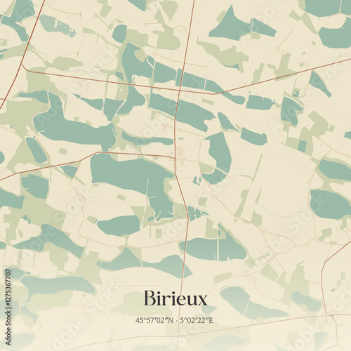 Vintage map of Birieux, France.