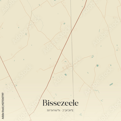 Vintage map of Bissezeele, France.