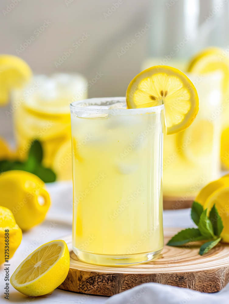 Fototapeta premium Freshly Squeezed Lemonade in a Glass with Lemons, Studio Advertising Shot