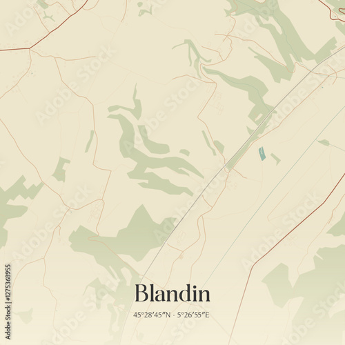 Vintage map of Blandin, France.