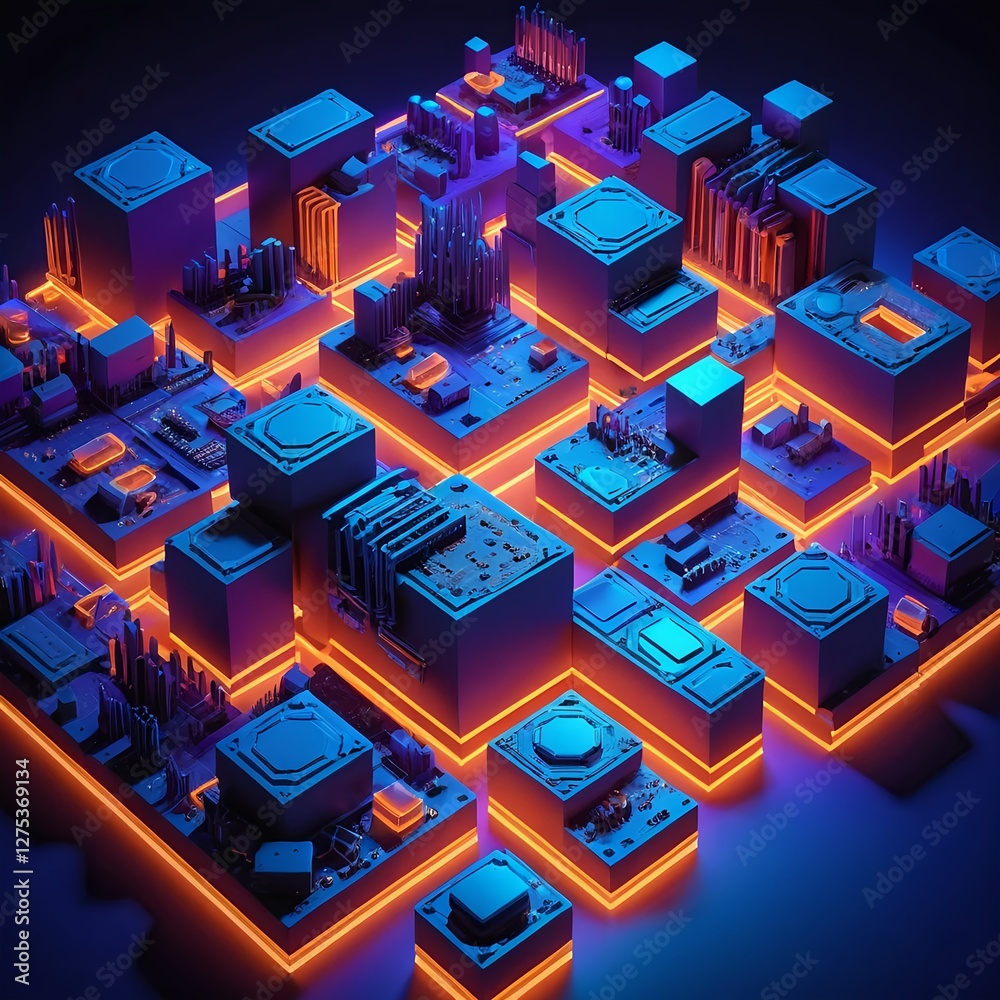 Obraz premium Abstract Neon Tech Cubes