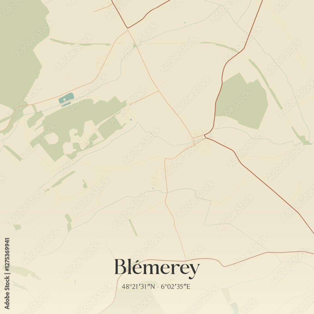 Fototapeta premium Vintage map of Blémerey, France.