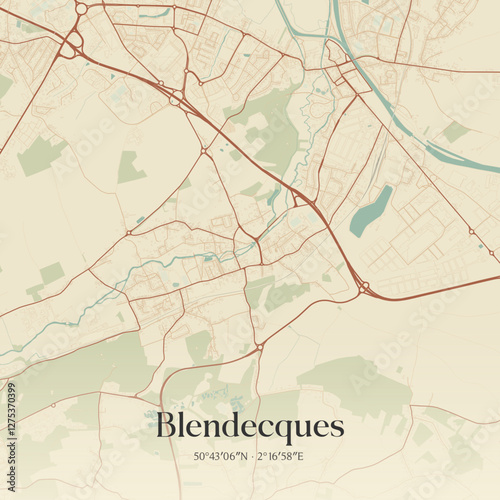 Vintage map of Blendecques, France.