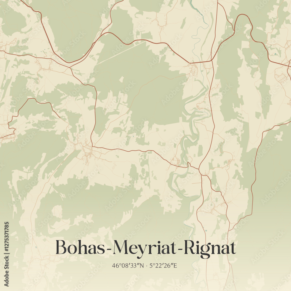 Fototapeta premium Vintage map of Bohas-Meyriat-Rignat, France.