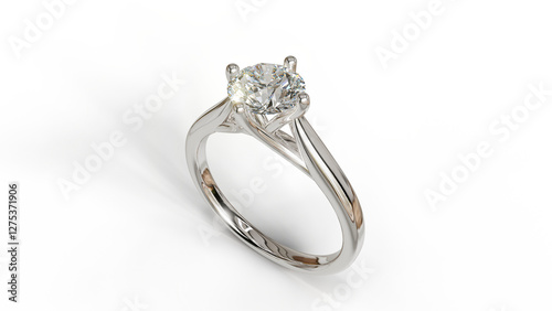 3D render of a White gold solitaire ring with a natural diamond, featuring an elegant and luxurious design. Perfect for jewelry, engagement, wedding, or fashion.