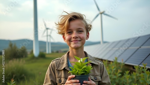 young man holding a plant