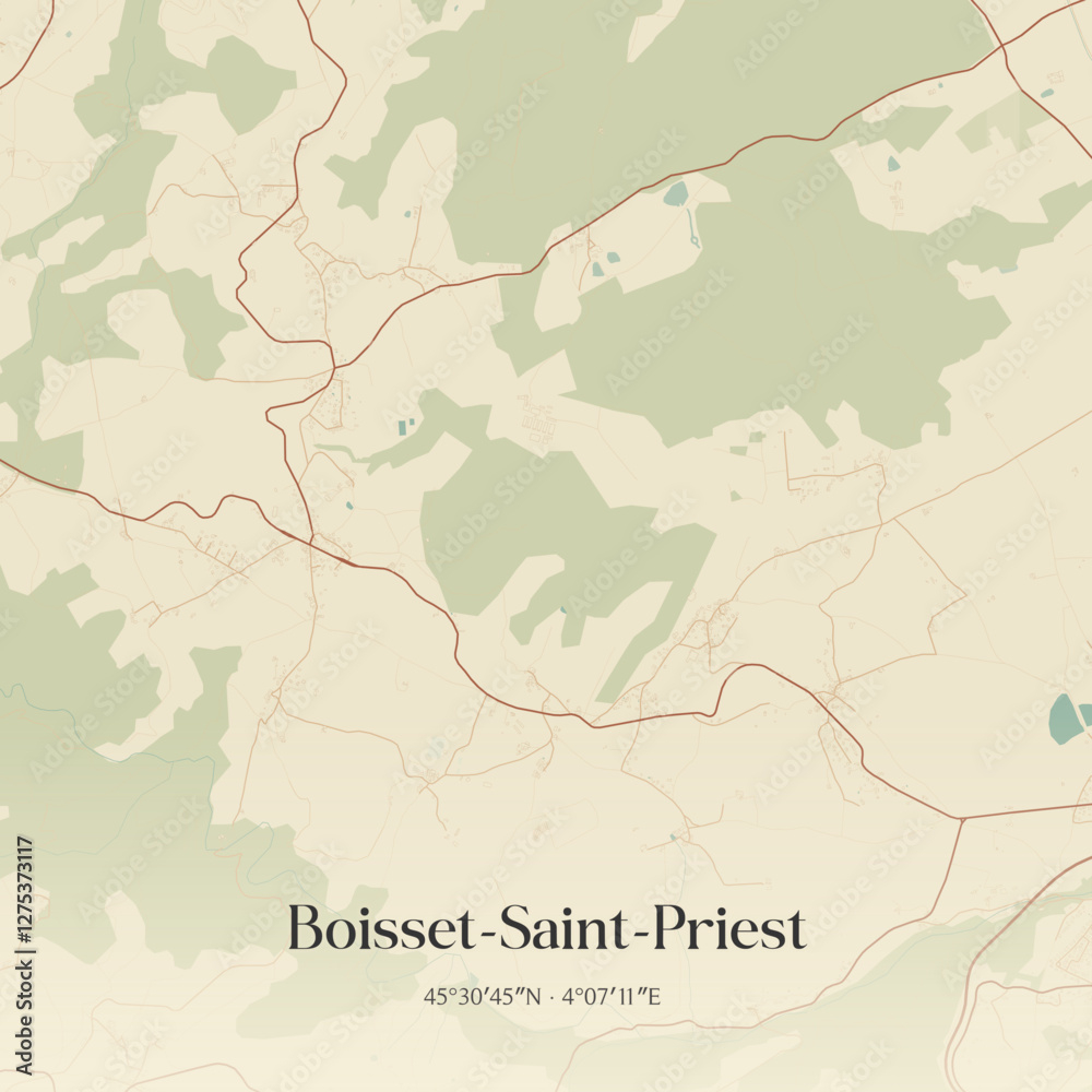 Fototapeta premium Vintage map of Boisset-Saint-Priest, France.