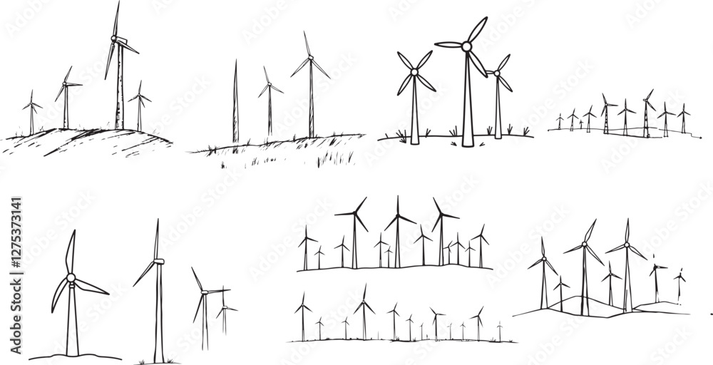 wind turbines vector illustration