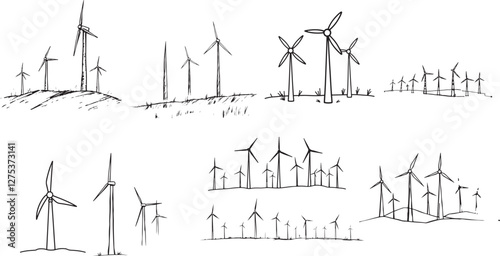 wind turbines vector illustration