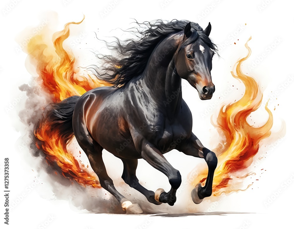 Fototapeta premium Fiery Black Stallion in Motion