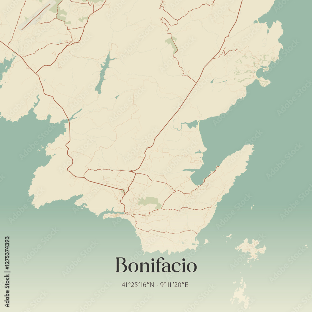 Fototapeta premium Vintage map of Bonifacio, France.