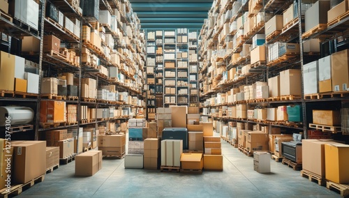 Industrial Warehouse Filled with Cardboard Boxes photo