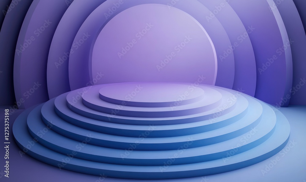 Fototapeta premium Abstract purple and blue concentric circles platform.