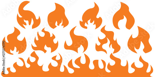 Set of simple flame vector icons. Campfire flame, fire flames, fireball, wildfire and red hot bonfire, red fiery flames.