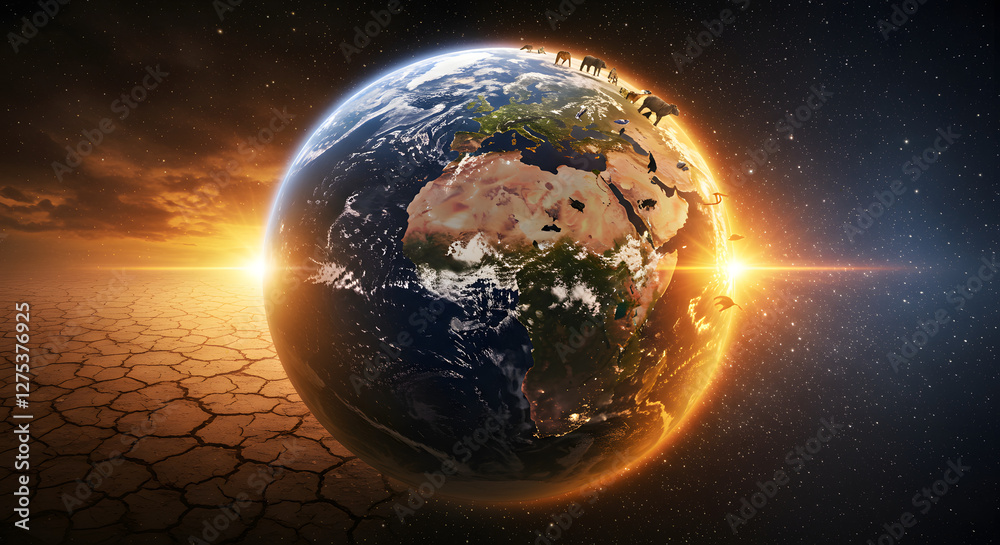 Obraz premium planet earth with one half destroyed and one half preserved earth day concept environment preservation concept generative ai