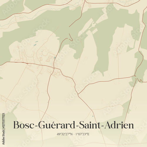 Vintage map of Bosc-Guérard-Saint-Adrien, France.