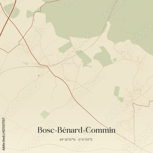 Vintage map of Bosc-Bénard-Commin, France.