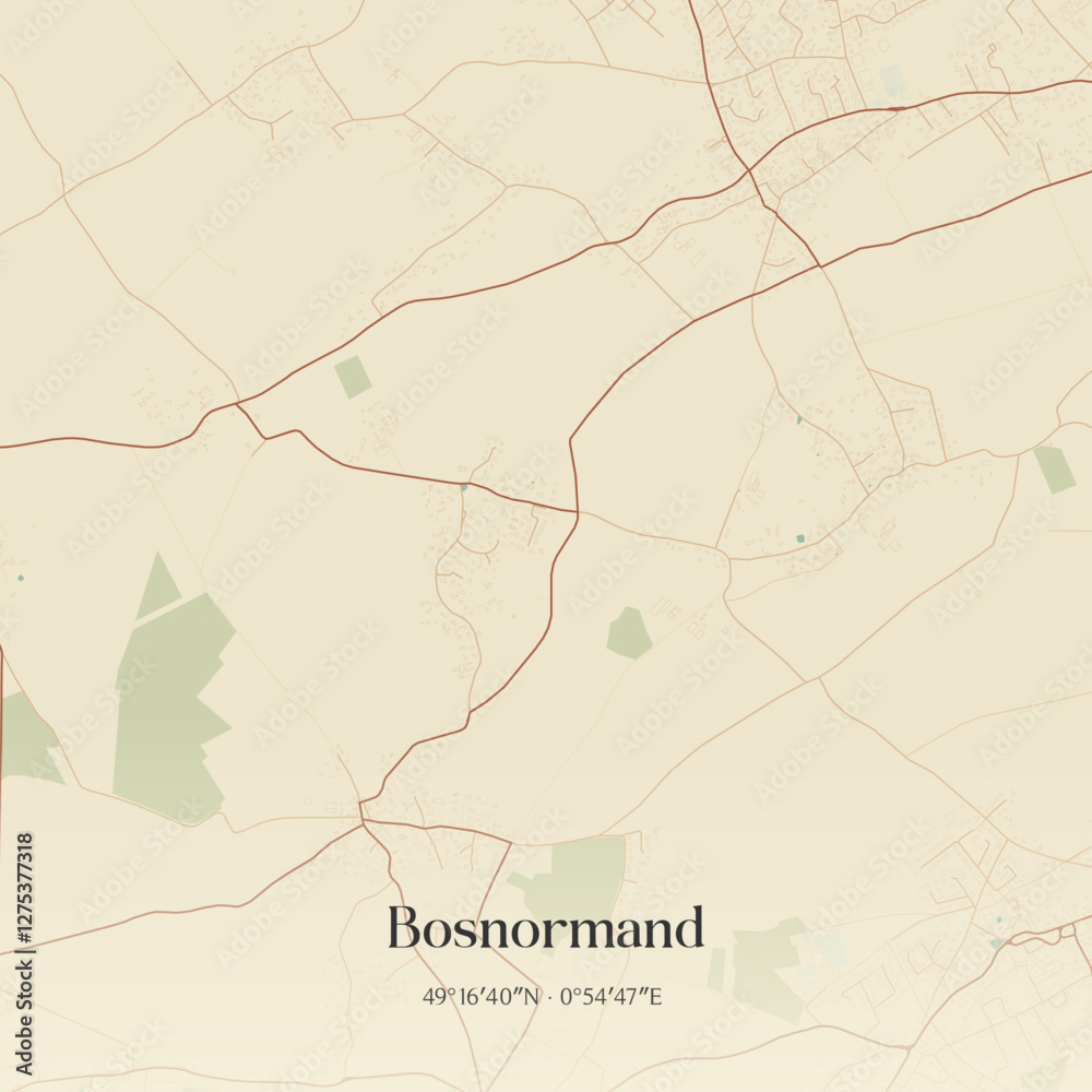 Fototapeta premium Vintage map of Bosnormand, France.