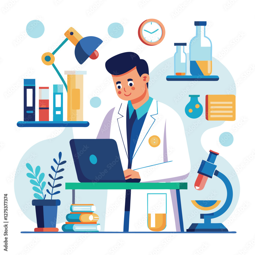 doctor doing his research in his lab vector doctor doing his research in his lab vector