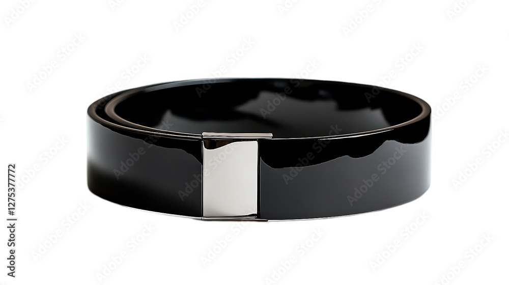 Polished black belt, studio shot, elegant accessory Polished black belt, studio shot, elegant accessory