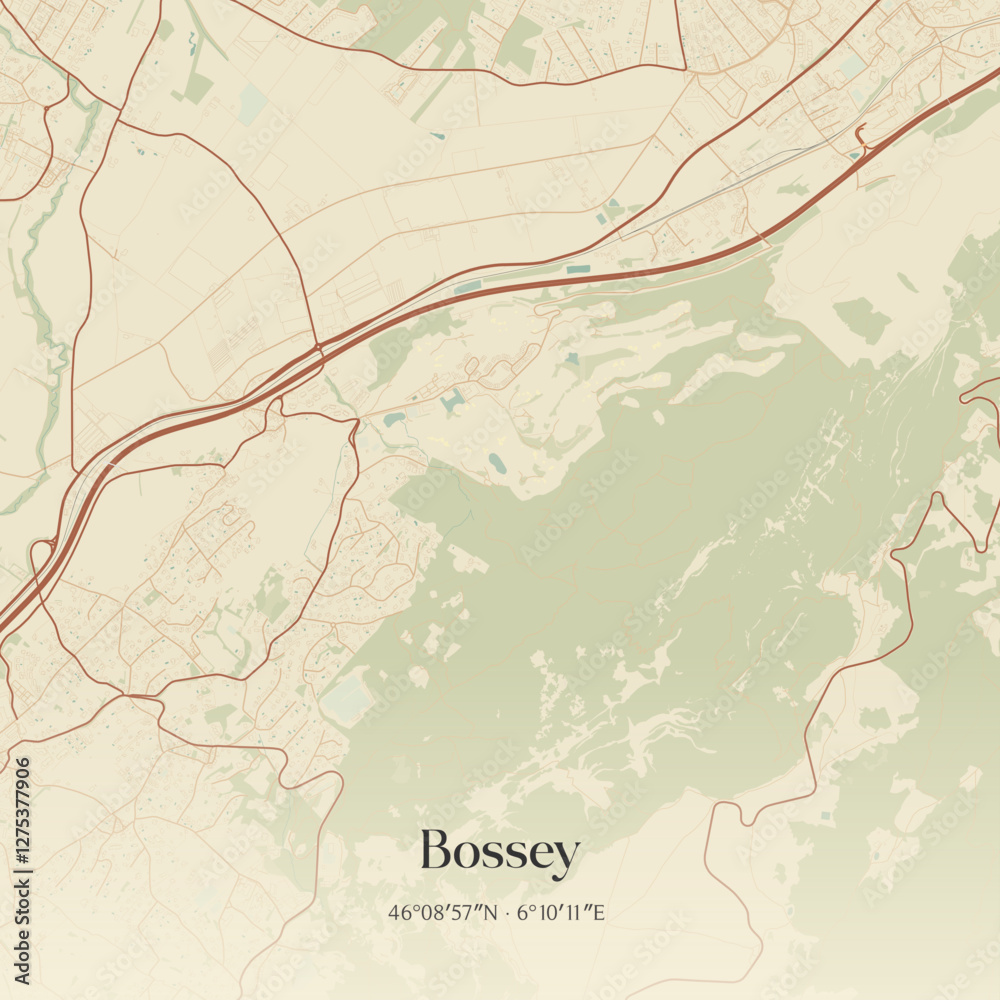 Fototapeta premium Vintage map of Bossey, France.