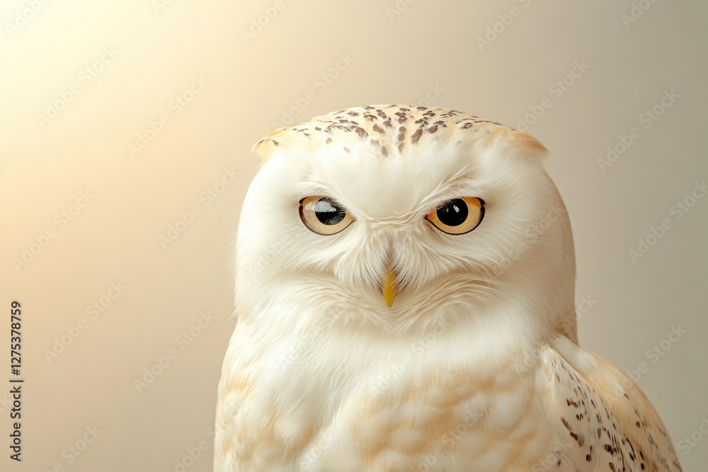 Obraz premium Majestic snowy owl with intense gaze, showcasing unique feather