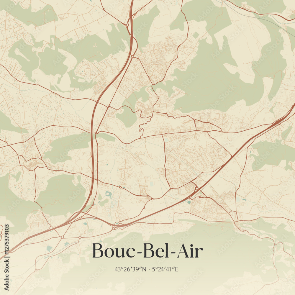 Fototapeta premium Vintage map of Bouc-Bel-Air, France.