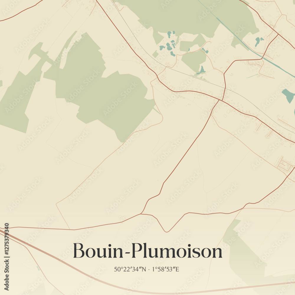 Fototapeta premium Vintage map of Bouin-Plumoison, France.