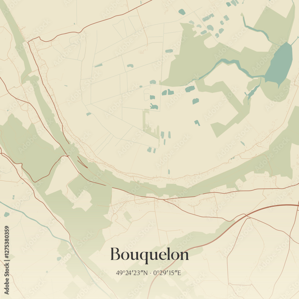 Fototapeta premium Vintage map of Bouquelon, France.