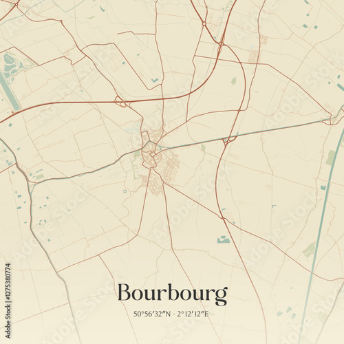 Vintage map of Bourbourg, France.